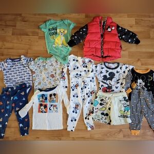 Disney Kids Clothes Bundle, 12M-2T, Mostly Pyjamas And A Coat. 12 Pieces